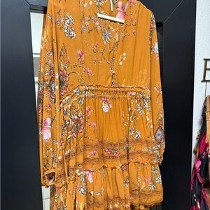 Free People Floral Mini Dress in Mustard and Pink